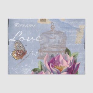 Papier Mousseline Victorian Love Thoughts Dreams Butterfly Bird Cage