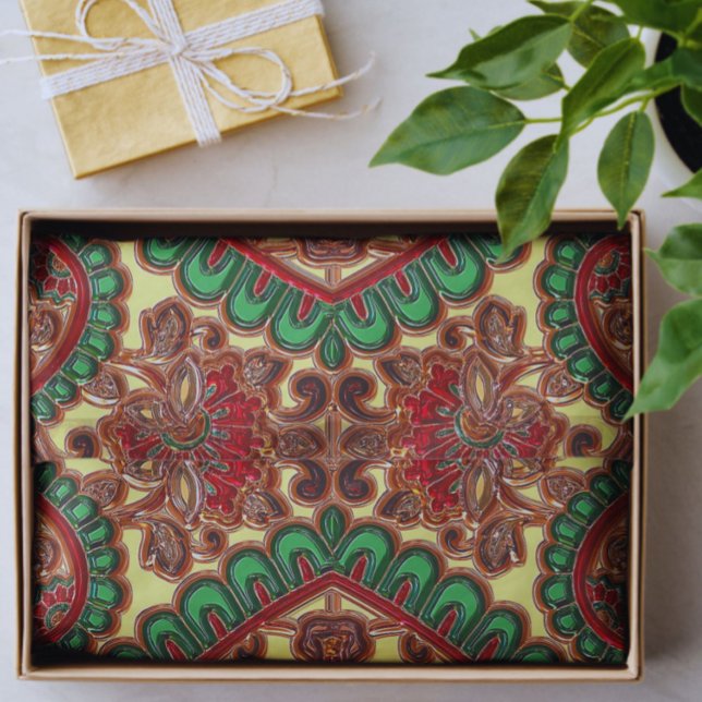 Papier Mousseline Victorian paisley pattern elegant red green gold (Créateur téléchargé)