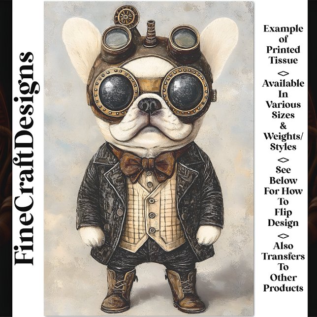 Papier Mousseline Victorian Steampunk French Bulldog AS8 Découpage (Créateur téléchargé)
