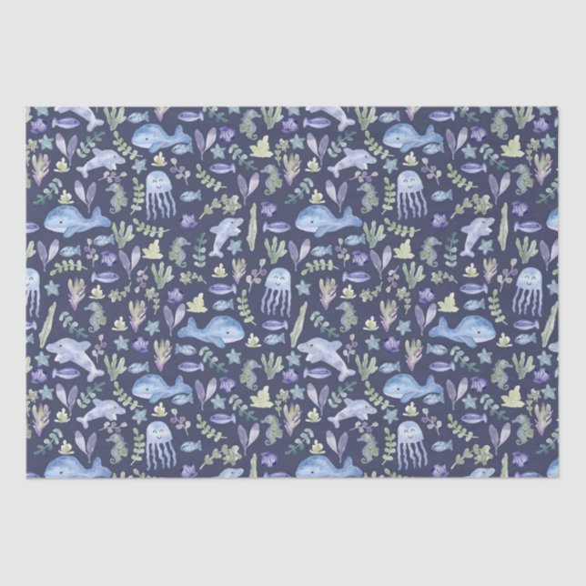 Papier Mousseline Vie marine Aquarelle moderne  (Recto)