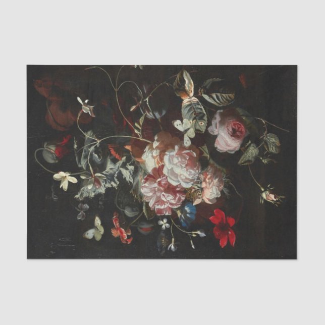 Papier Mousseline Vie morte des roses roses, des pavots, Jasmin (Recto)