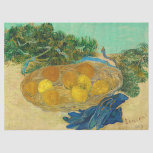 Papier Mousseline Vie morte d'oranges et de citrons avec gants bleus