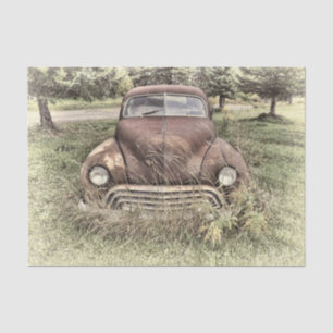 Papier Mousseline Vieille voiture antique rustique sepia découpage