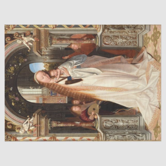 PAPIER MOUSSELINE VIERGE AVEC ENFANT, ANGES MUSICAUX NOËL (Recto)