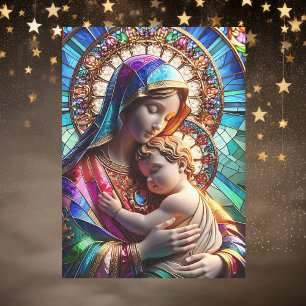 Papier Mousseline Vierge Marie et Bébé Jésus Vitrail