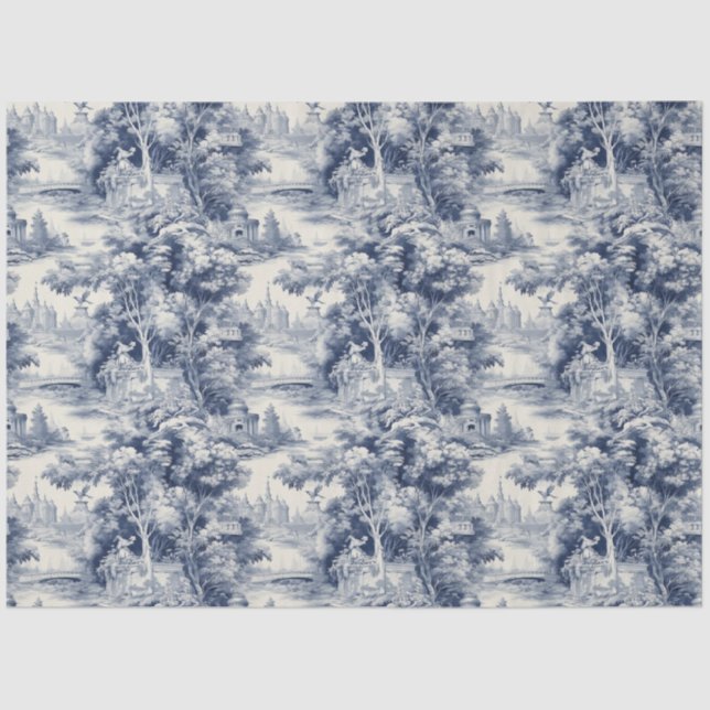 Papier Mousseline Vieux Château Moderne Toile bleue de Jouy motif (Recto)
