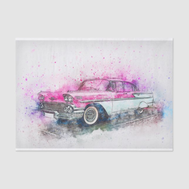 Papier Mousseline Vieux Chevrolet Voiture classique aquarelle Découp (Recto)