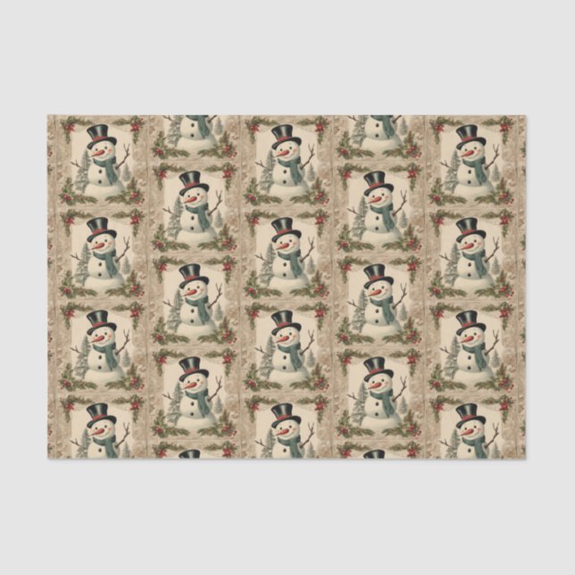 Papier Mousseline Vieux Monde Noël Snowman (Recto)