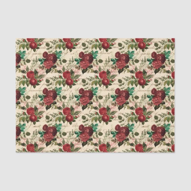 Papier Mousseline Vieux Motif de Rose Rouge (Recto)