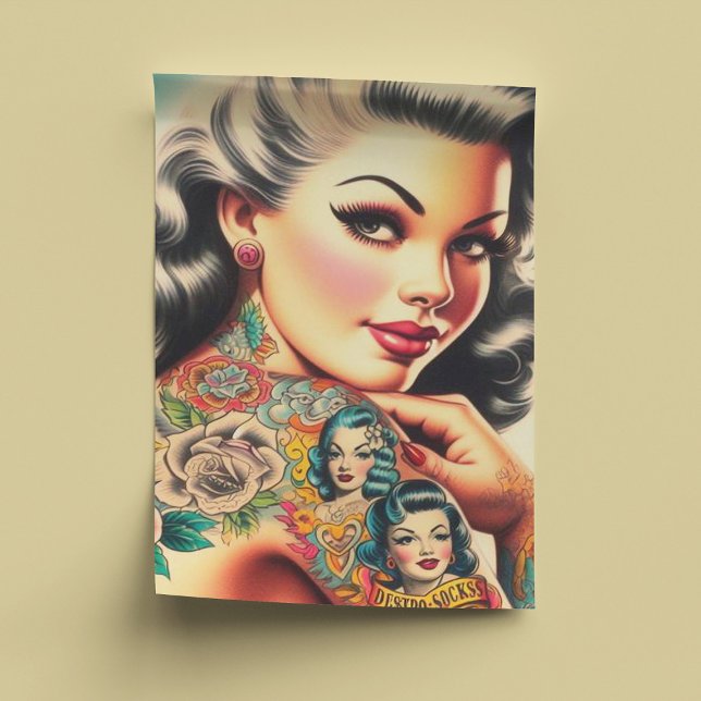 Papier Mousseline Vieux Tatouage de l'école Pin-up (Créateur téléchargé)