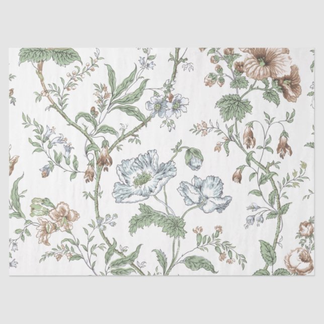 Papier Mousseline Vignes vintage Rouge Bleu Motif Découpage (Recto)