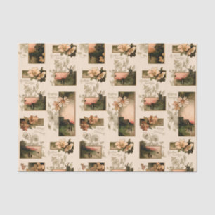 Papier Mousseline Villages de Noël rustiques et vintage avec fleurs