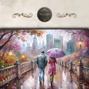 Papier Mousseline Ville Pastel Marche sous la Pluie Découpage