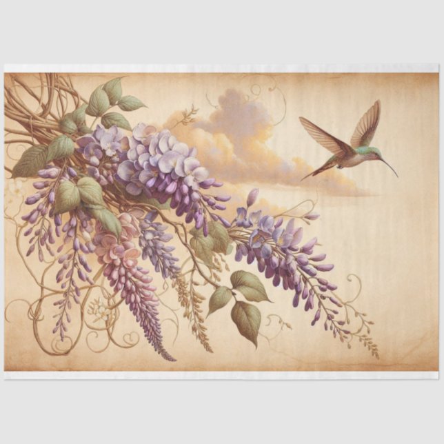 Papier Mousseline Vin de la Wisteria Fleurs violettes Hummingbird De (Recto)