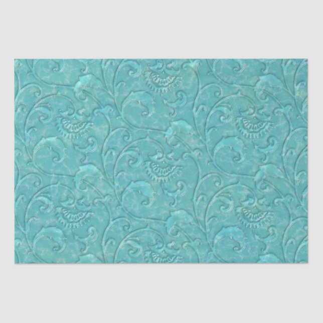 Papier Mousseline Vin floral Turquoise Embossé De Luxe (Recto)