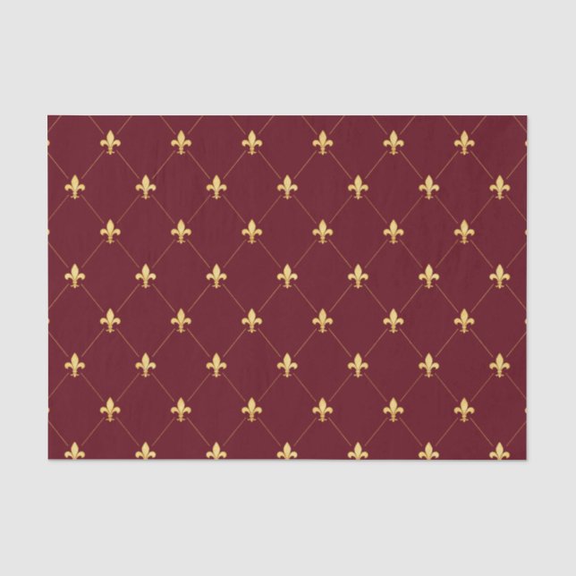 Papier Mousseline Vin Or Fleur de Lis Rouge (Recto)