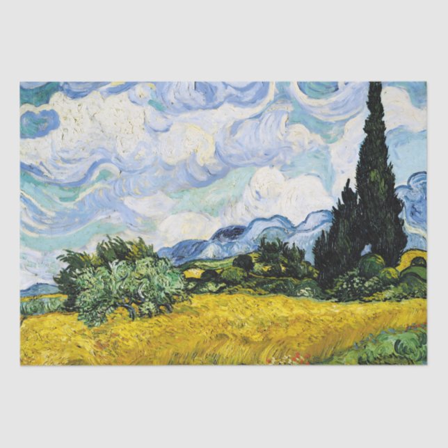 Papier Mousseline Vincent Van Gogh Champ de blé avec cyprès (1889) (Recto)