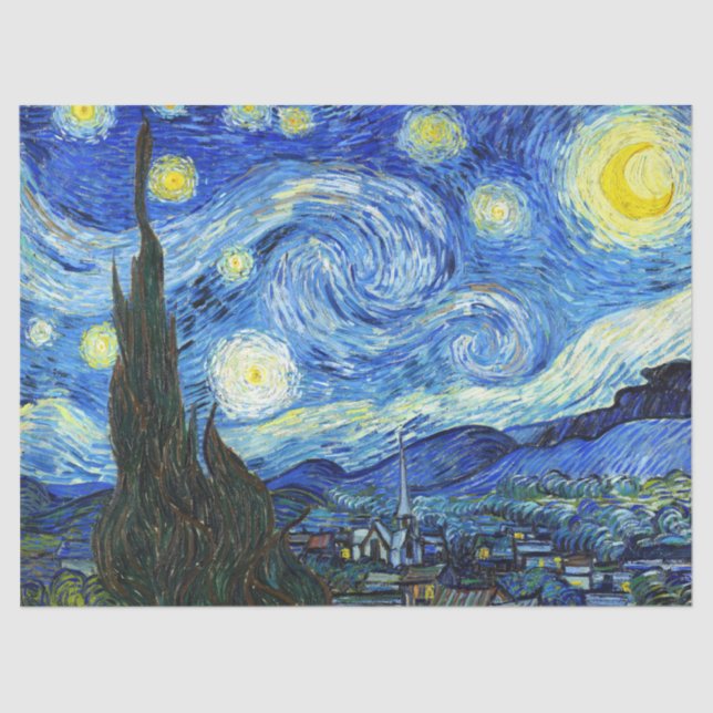 Papier Mousseline Vincent Van Gogh Starry Nuit Bleu jaune (Recto)