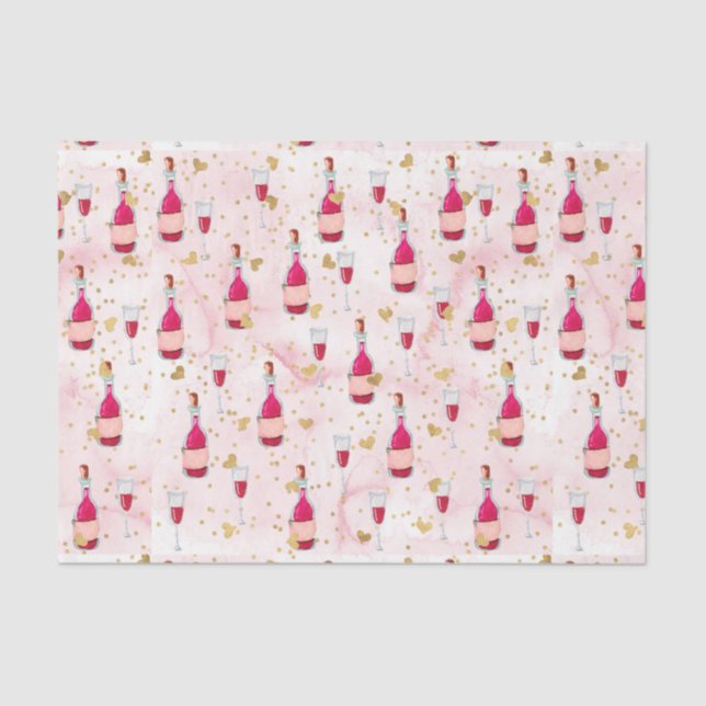 Papier Mousseline Vins et Coeurs roses (Design 12 série rose) (Recto)