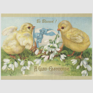 Papier Mousseline Vintage 2 Poulets Et Oeufs Fêtes De Pâques