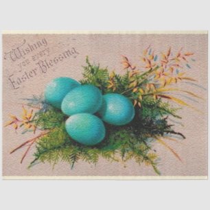Papier Mousseline Vintage 4 oeufs Fêtes de Pâques