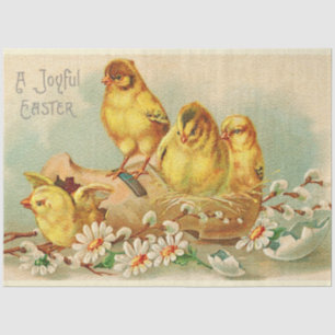 Papier Mousseline Vintage 4 poulets Vacances de Pâques