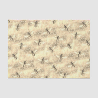 Papier Mousseline Vintage abeilles Motif sur peigne dorée texturée