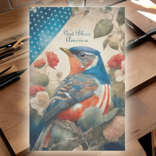 Papier Mousseline Vintage American Robin Patriotique Floral Decoupag