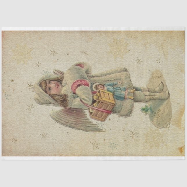 Papier Mousseline Vintage ange bébé avec jouets (Recto)