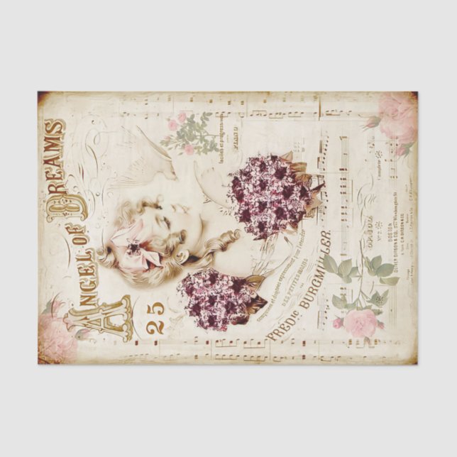Papier Mousseline Vintage Angel Baby Notes musicales (Recto)