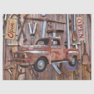Papier Mousseline Vintage Antique Ferme Rouge Camion Outils antiques