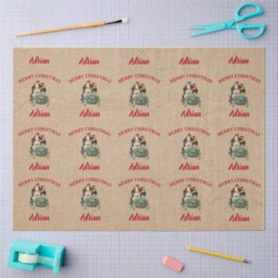 Papier Mousseline Vintage Antique Noël Père Noël Nom personnalisé Kr