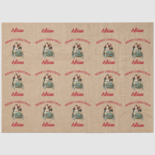 Papier Mousseline Vintage Antique Noël Père Noël Nom personnalisé Kr