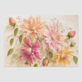 Papier Mousseline Vintage apricot Orchid Botanical Decoupage Paper