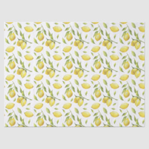 Papier Mousseline Vintage Aquarelle Lemons et Motif de verdure