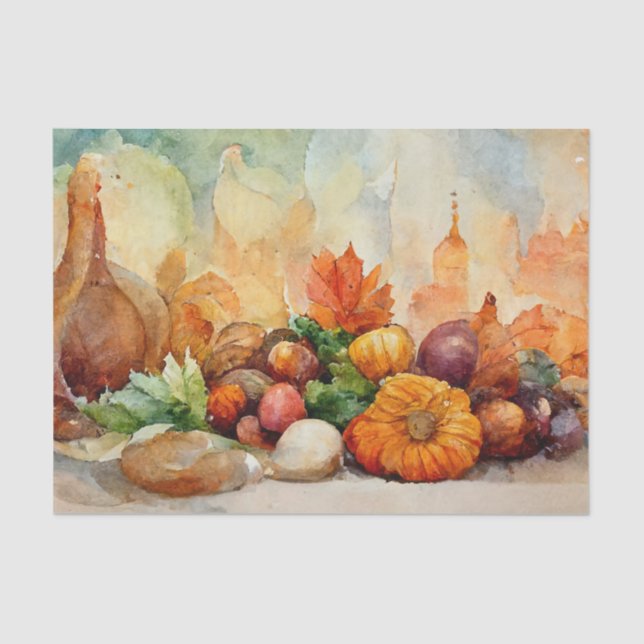 Papier Mousseline Vintage aquarelle Thanksgiving récolte d'automne (Recto)