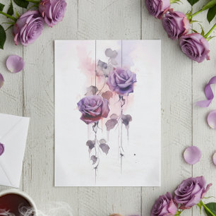 Papier Mousseline Vintage Aquarelle violet roses