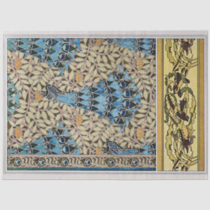 Papier Mousseline Vintage Art Nouveau Peacocks Poissons & Algues