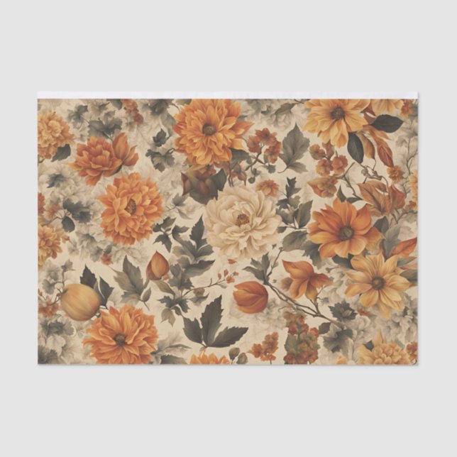 Papier Mousseline Vintage Automne Floral Découpage Champignons (Recto)