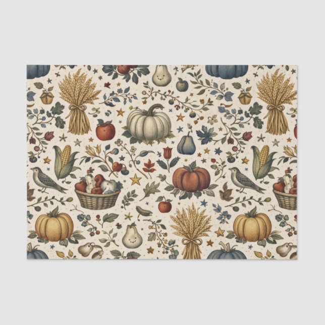 Papier Mousseline Vintage Autumn Harvest Thanksgiving (Recto)