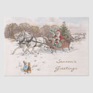 Papier Mousseline Vintage Beatrix Potter Rabbit et Père Noël Christm