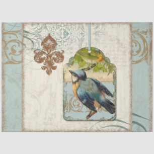 Papier Mousseline Vintage Bird Bleu Jaune Français Élégant Découpage