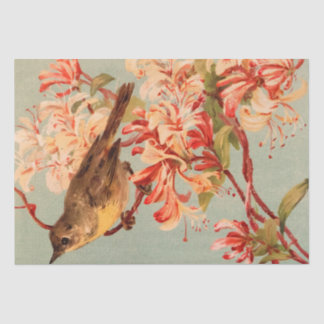 Papier Mousseline Vintage Bird fleurs roses vieille illustration