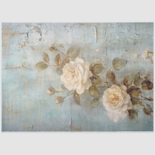 Papier Mousseline Vintage blanc anglais rose or feuille ornement