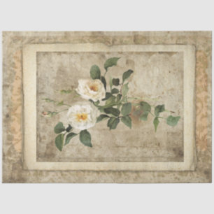 Papier Mousseline Vintage blanc floral Script Ephémère Découpage Art
