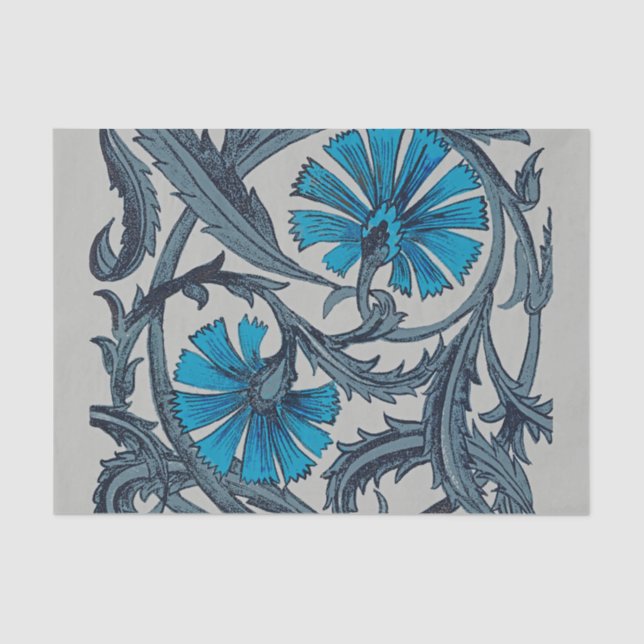 Papier Mousseline vintage bleu antique fleurs artisanat rustique (Recto)