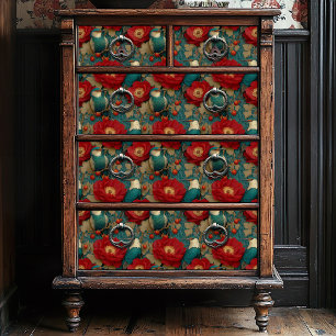 Papier Mousseline Vintage Bleu Blanc Oiseaux Botaniques Jade Floral