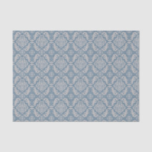 Papier Mousseline Vintage bleu damassé