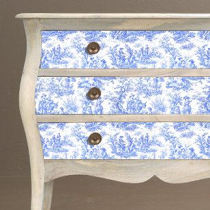 Papier Mousseline Vintage bleu turquoise toile jouy