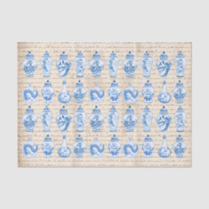 Papier Mousseline Vintage Blue Chinoiserie Ginger Jars Découpage